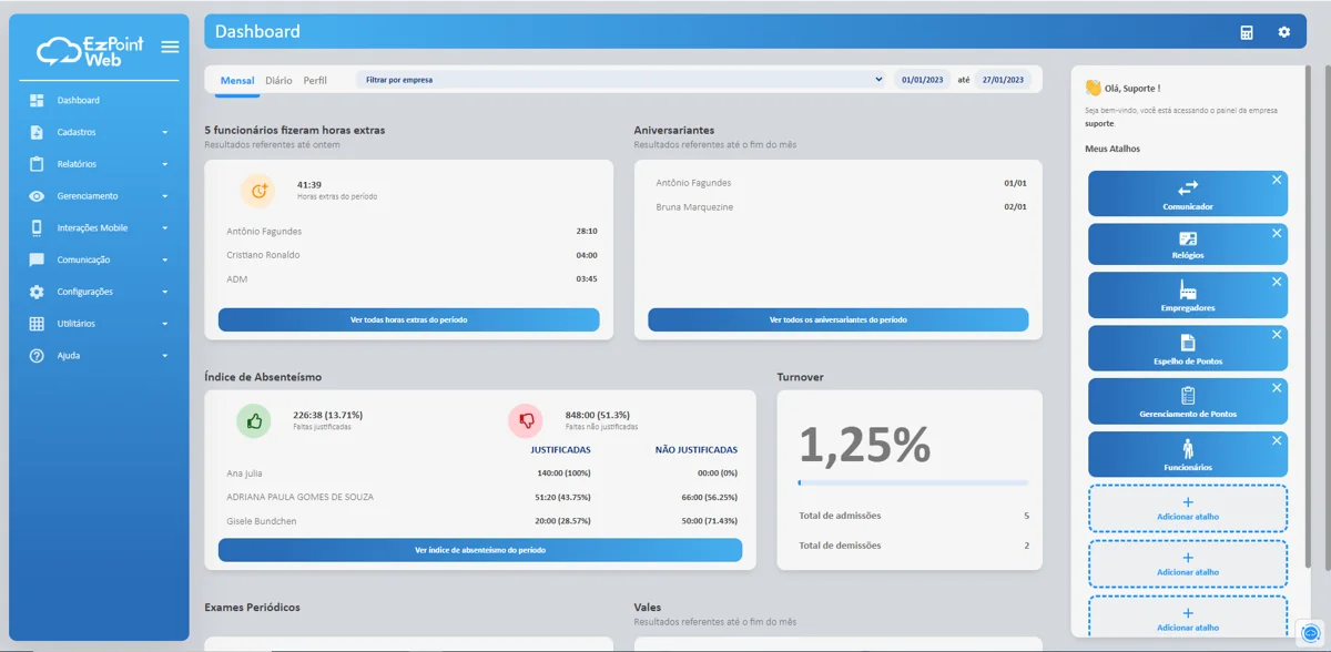 Dashboard do EzPoint Web